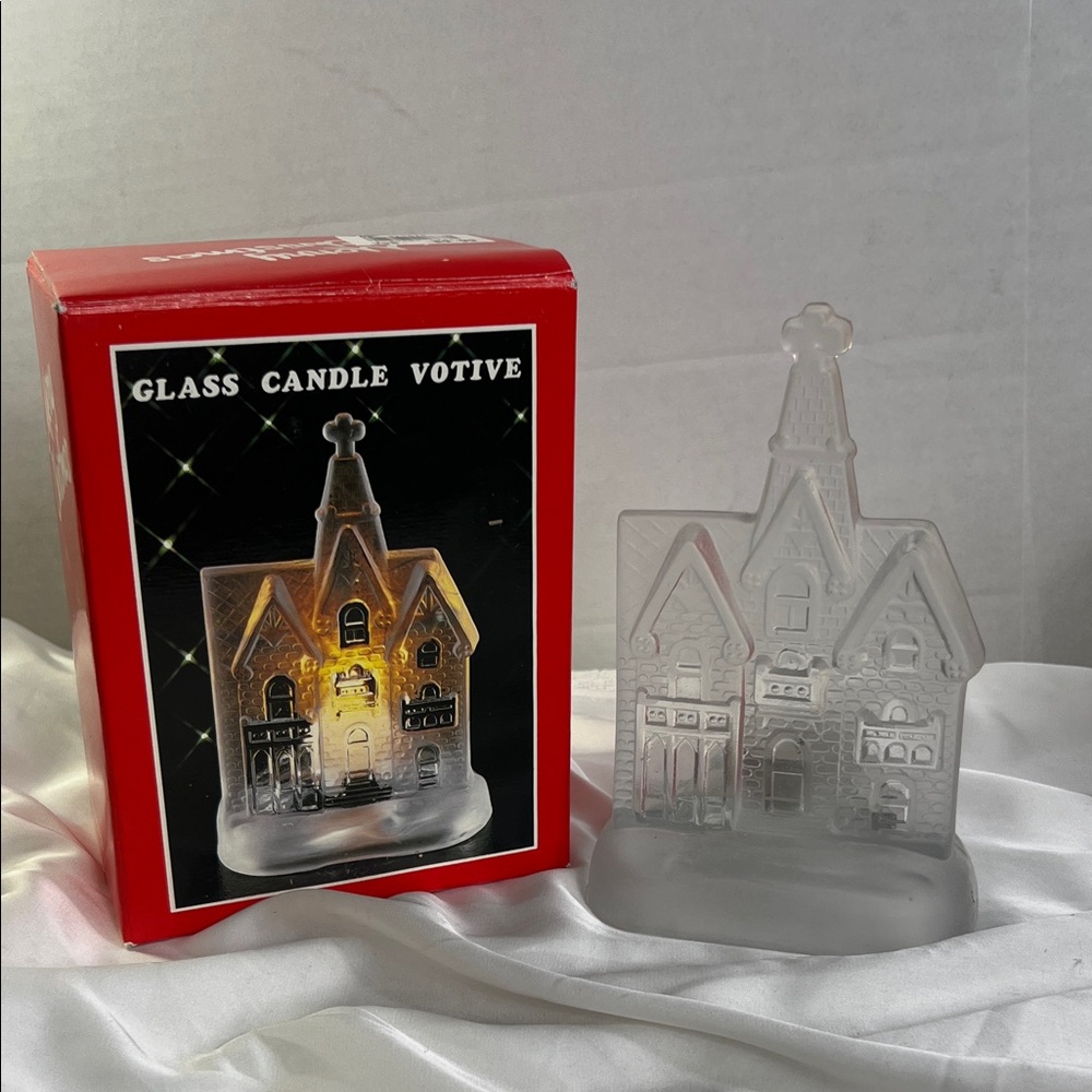 Vintage Frosted Glass Chapel Votive‎ Holder Holds Tea Light With Original Box